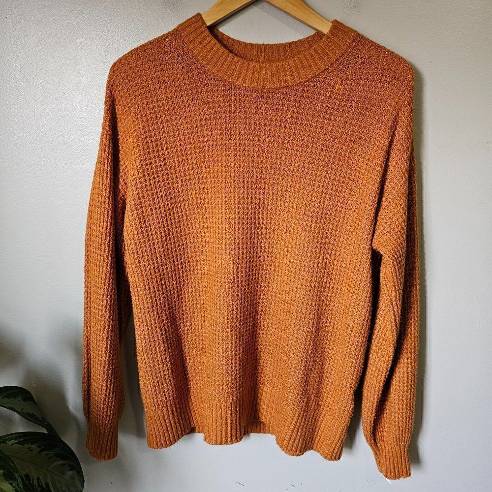 EUC AMERICAN EAGLE OUTFITTERS CAMEL WAFFLE KNIT CREW NECK PULLOVER SWEATER XS